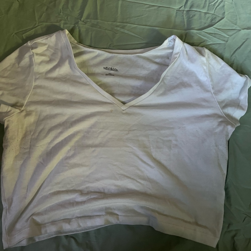 white cropped V neck